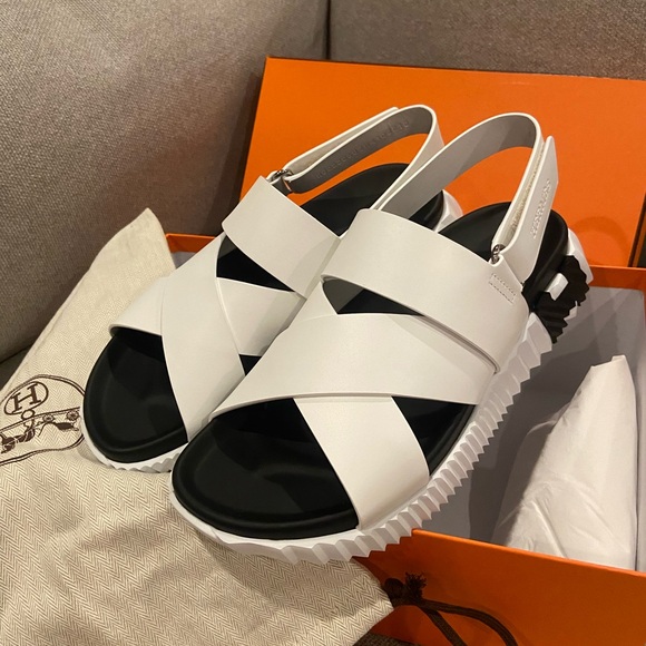 Hermes Shoes - NEW Hermes Electric White and Black Leather H Sandals